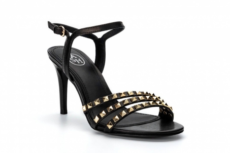 An image of Ash 'Hello' Black Heeled Sandals with Gold Studs - SALE