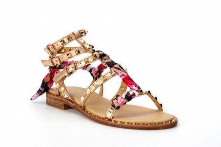 An image of Ash 'Pax' gladiator sandal - gold/flowers - SALE
