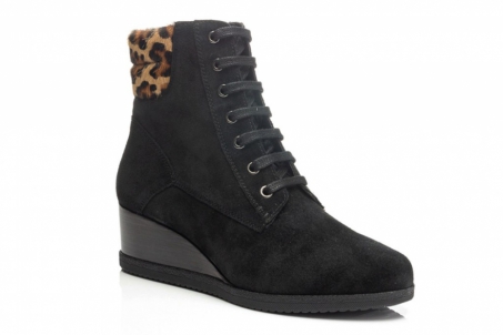 An image of Geox 'Anylla' laced wedge ankle boot - black/leopard SALE