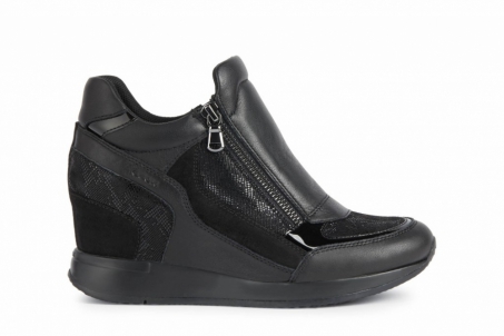 An image of Geox 'Nydame' wedge sneaker - black SALE