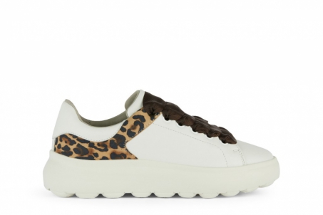 An image of Geox 'Spherica' trainer - white/leopard