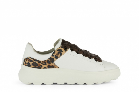 An image of Geox 'Spherica' trainer - white/leopard - SALE