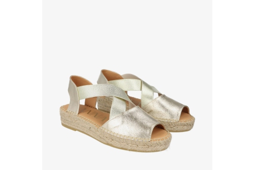 An image of Kanna 'Flash Metal' low wedge espadrille sandal - gold - SALE
