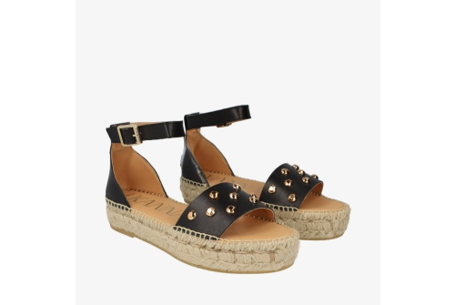 An image of Kanna 'Ball' flatform espadrille sandal - black/gold - SALE