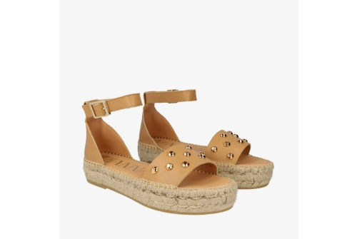 An image of Kanna 'Ball' flatform espadrille sandal - Camel/gold