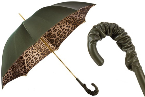 An image of Pasotti '90115/5' Green/Leopard Print Umbrella 