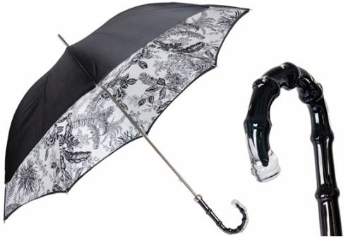 An image of Pasotti '50783/7' Black/ Flower Print Umbrella 