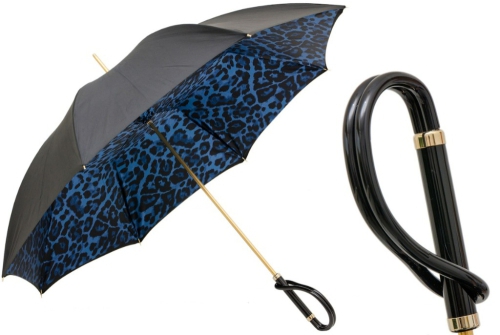 An image of Pasotti '5A488/93' Black/ Blue Animal Print Umbrella 