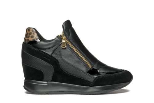 An image of Geox 'Nydame' wedge trainer - black - SALE