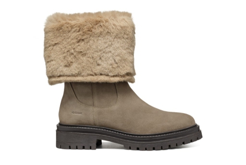 An image of Geox 'Iridea' suede/fur ankle boot - taupe - SALE