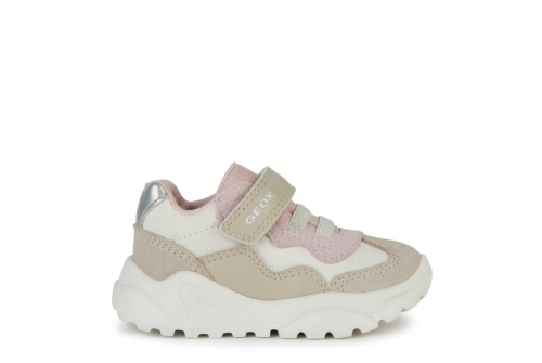 An image of Geox 'CIUFCIUF' girls trainer - ivory/rose