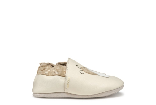 An image of Geox 'Gloviedoo' girls pram shoe - ivory/gold