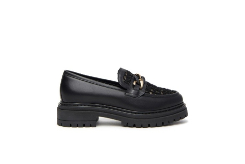 An image of Nero Giardini 'I411417D' chunky loafer - black/boucle - SALE