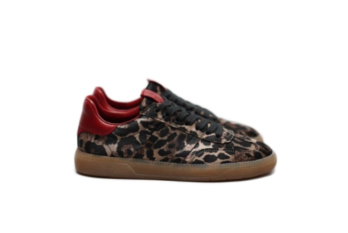 An image of K&S '22670' silk/leather sneaker - leopard/red SALE