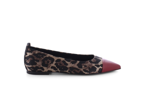 An image of K & S '12910' silk/patent ballet flat - leopard/red - SALE