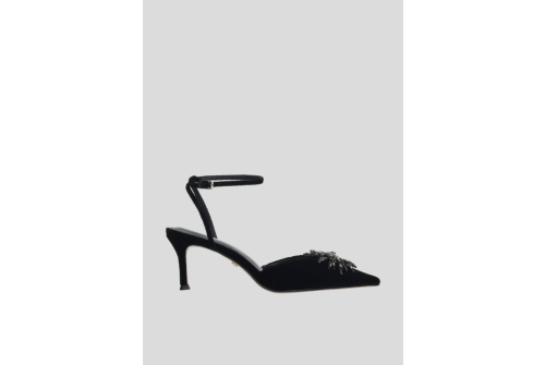 An image of Lola Cruz Black Velvet Flower Shoe  