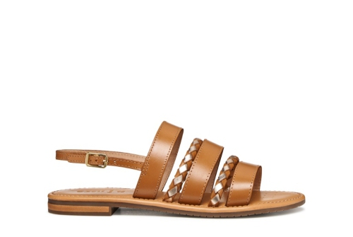 An image of Geox 'Sozy' flat sandal - tan/gold