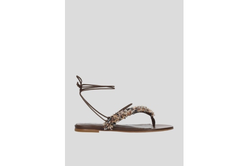 An image of Lola Cruz 'Martina' flat sandal - chocolate/multi
