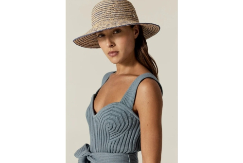 An image of Helen Kaminski 'Evadine' raffia hat - natural/lapis